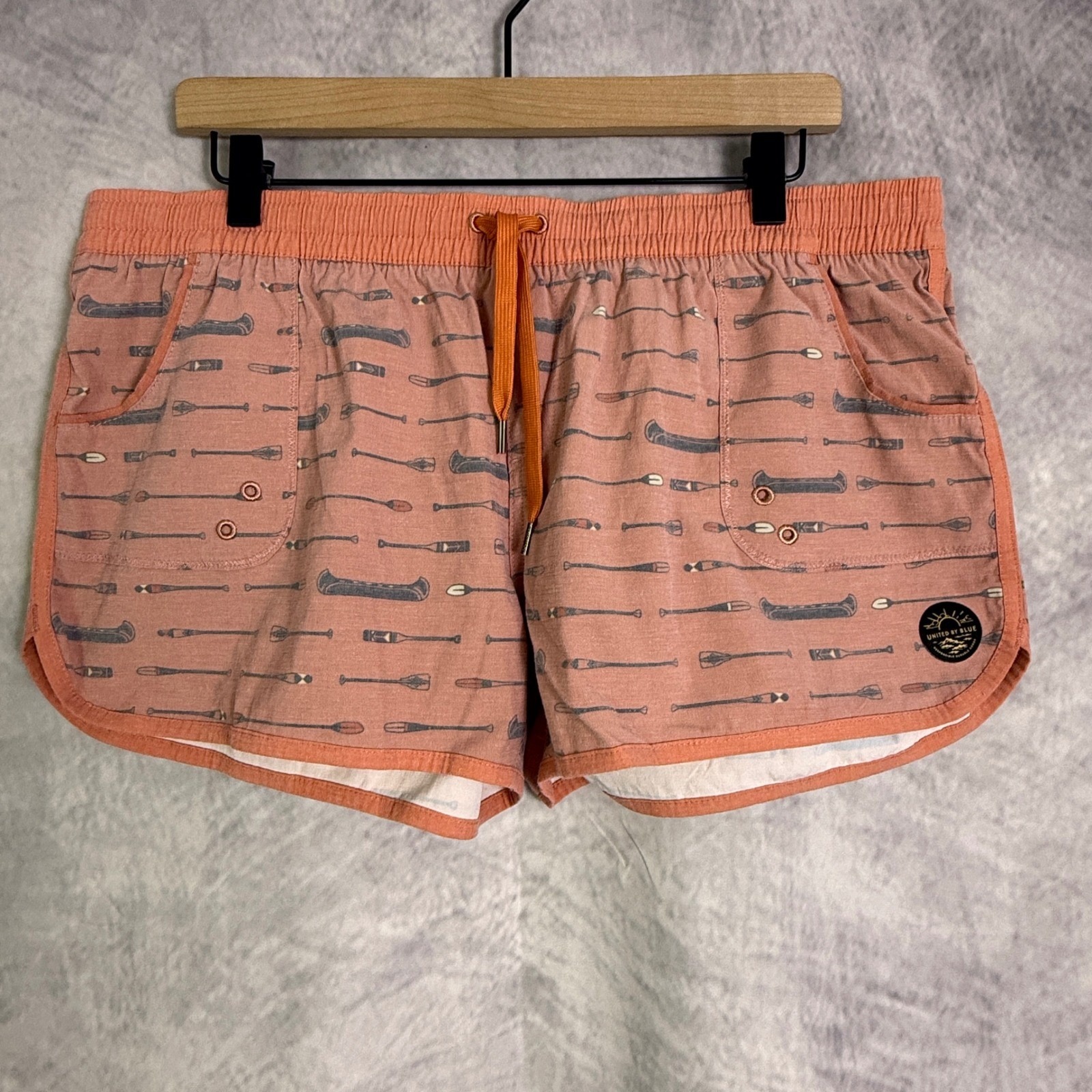 United By Blue Women's Paddle Canoe Print Coral Orange Shorts Xl